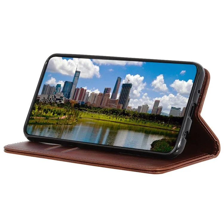 Anti-fall Protective Phone Case for Motorola Moto G53 5G / G13 4G / G23 4G , Split Leather Magnetic Scratch-resistant Phone Cover with Wallet Stand - Coffee