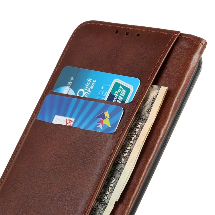Anti-fall Protective Phone Case for Motorola Moto G53 5G / G13 4G / G23 4G , Split Leather Magnetic Scratch-resistant Phone Cover with Wallet Stand - Coffee