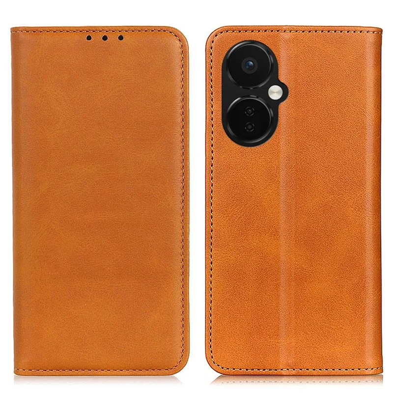 Magnetic Closing Phone Case for OnePlus Nord CE 3 Lite 5G / Nord N30 5G Split Leather Folio Flip Cover with Wallet - Brown