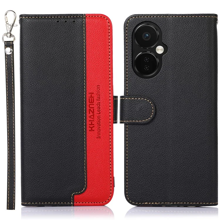 KHAZNEH For OnePlus Nord CE 3 Lite 5G / Nord N30 5G Litchi Skin PU Leather Phone Case RFID Blocking Protection Wallet Cover with Stand - Black
