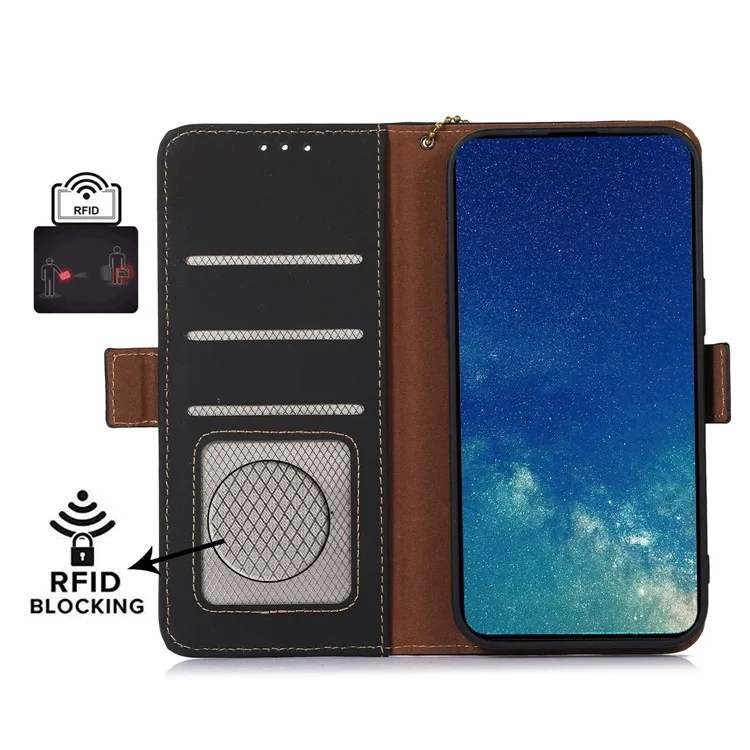 Per OnePlus Nord CE 3 Lite 5G / Nord N30 5G Custodia in vera pelle bovina Flip Stand Cover con portafoglio RFID Blocking - Nero