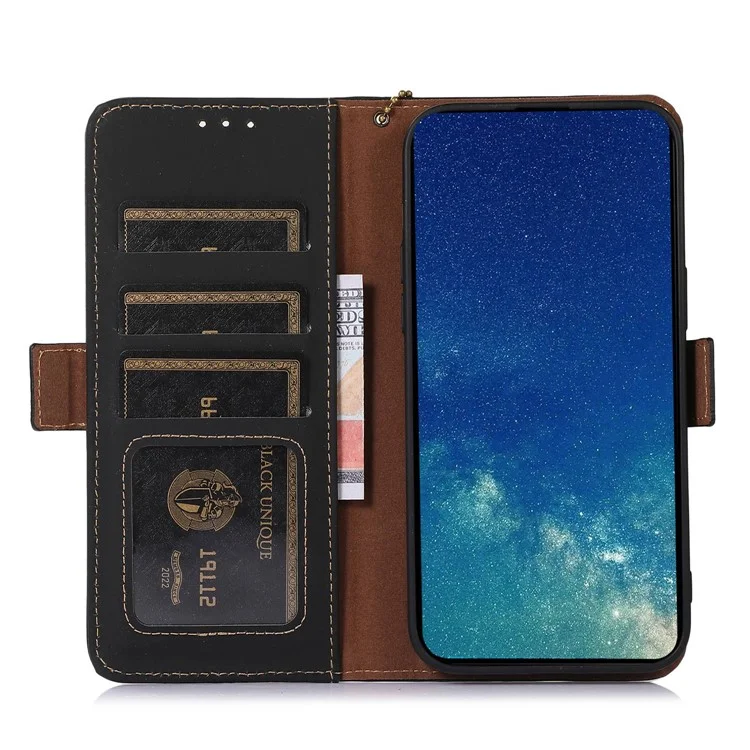 Per OnePlus Nord CE 3 Lite 5G / Nord N30 5G Custodia in vera pelle bovina Flip Stand Cover con portafoglio RFID Blocking - Nero