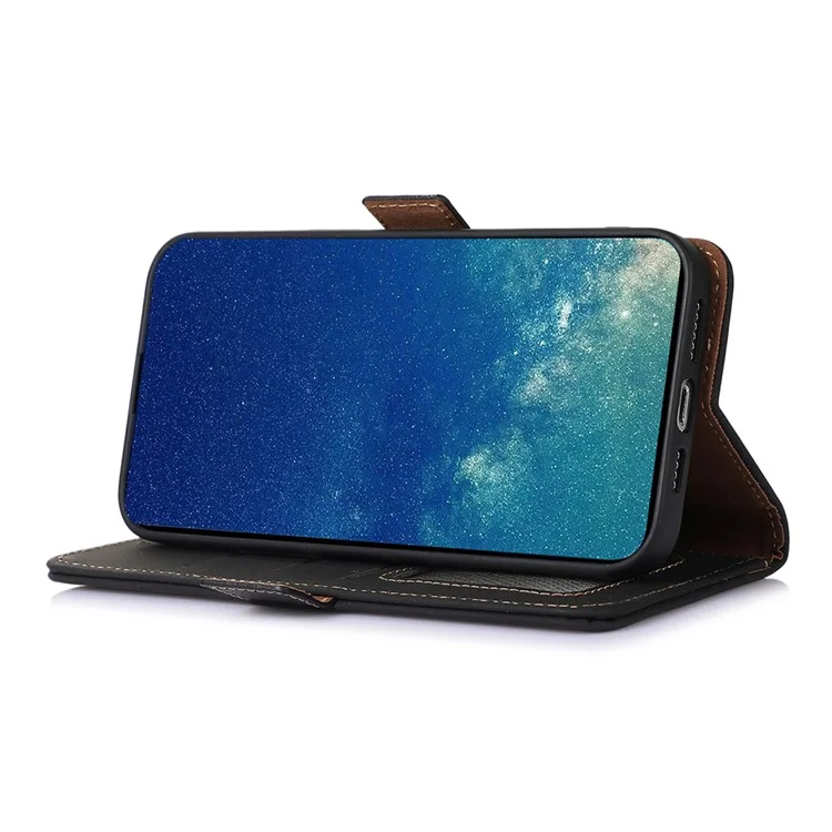 Per OnePlus Nord CE 3 Lite 5G / Nord N30 5G Custodia in vera pelle bovina Flip Stand Cover con portafoglio RFID Blocking - Nero
