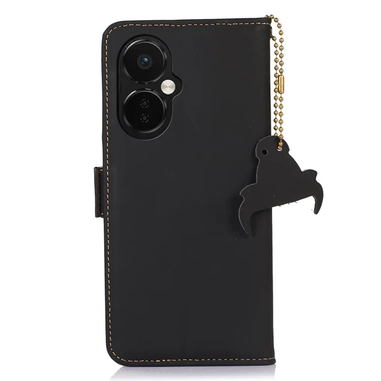 Per OnePlus Nord CE 3 Lite 5G / Nord N30 5G Custodia in vera pelle bovina Flip Stand Cover con portafoglio RFID Blocking - Nero