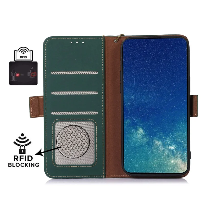 For OnePlus Nord CE 3 Lite 5G / Nord N30 5G Genuine Cow Leather Phone Case Flip Stand Cover with RFID Blocking Wallet - Green
