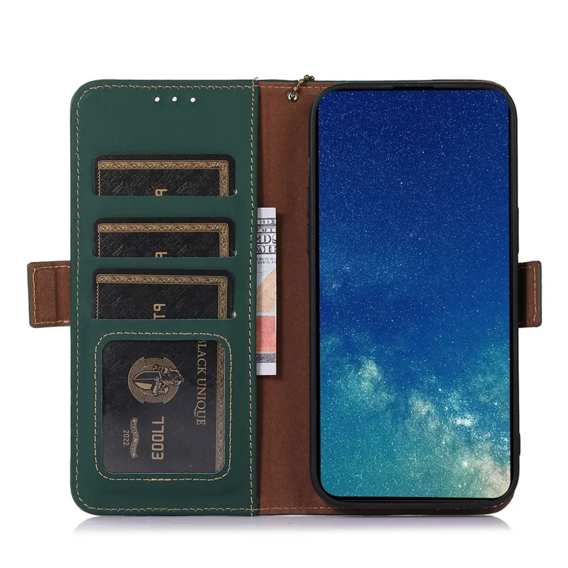 For OnePlus Nord CE 3 Lite 5G / Nord N30 5G Genuine Cow Leather Phone Case Flip Stand Cover with RFID Blocking Wallet - Green