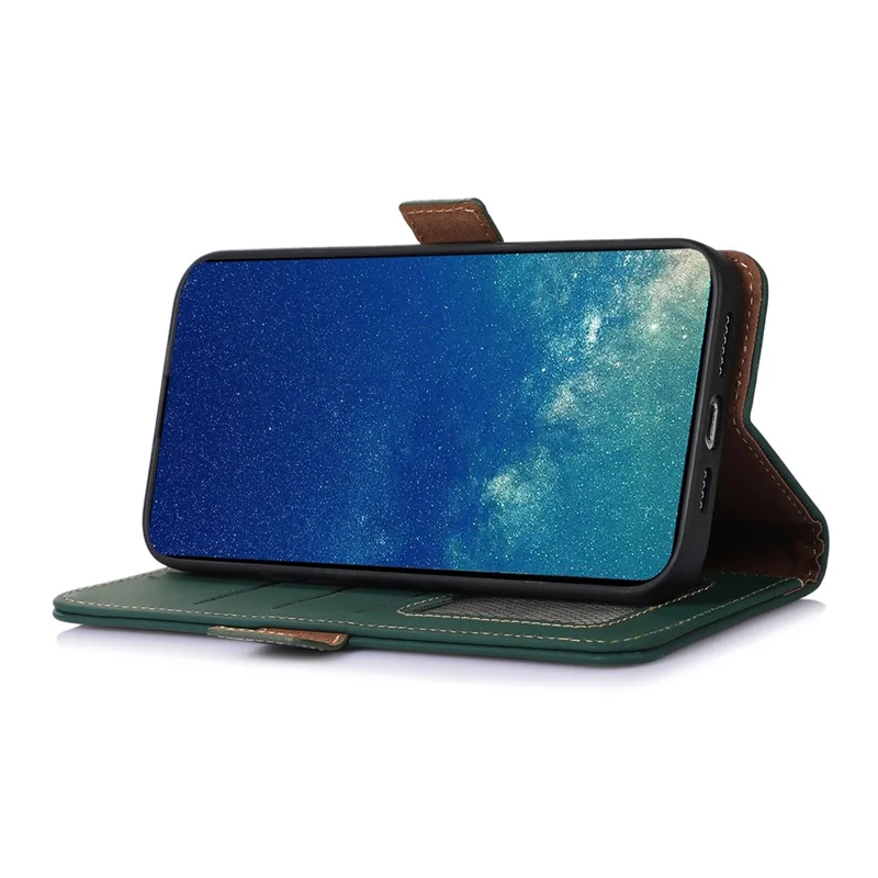 For OnePlus Nord CE 3 Lite 5G / Nord N30 5G Genuine Cow Leather Phone Case Flip Stand Cover with RFID Blocking Wallet - Green