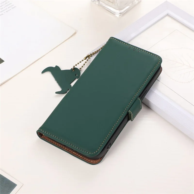 For OnePlus Nord CE 3 Lite 5G / Nord N30 5G Genuine Cow Leather Phone Case Flip Stand Cover with RFID Blocking Wallet - Green