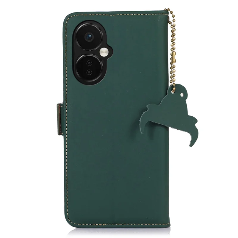 For OnePlus Nord CE 3 Lite 5G / Nord N30 5G Genuine Cow Leather Phone Case Flip Stand Cover with RFID Blocking Wallet - Green