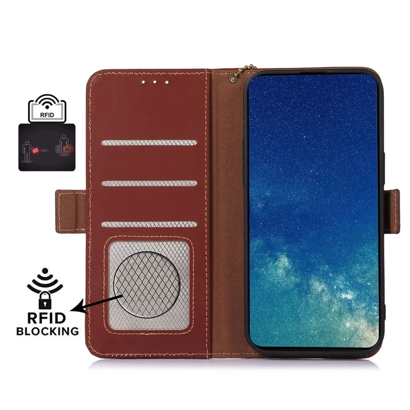 For OnePlus Nord CE 3 Lite 5G / Nord N30 5G Genuine Cow Leather Phone Case Flip Stand Cover with RFID Blocking Wallet - Coffee