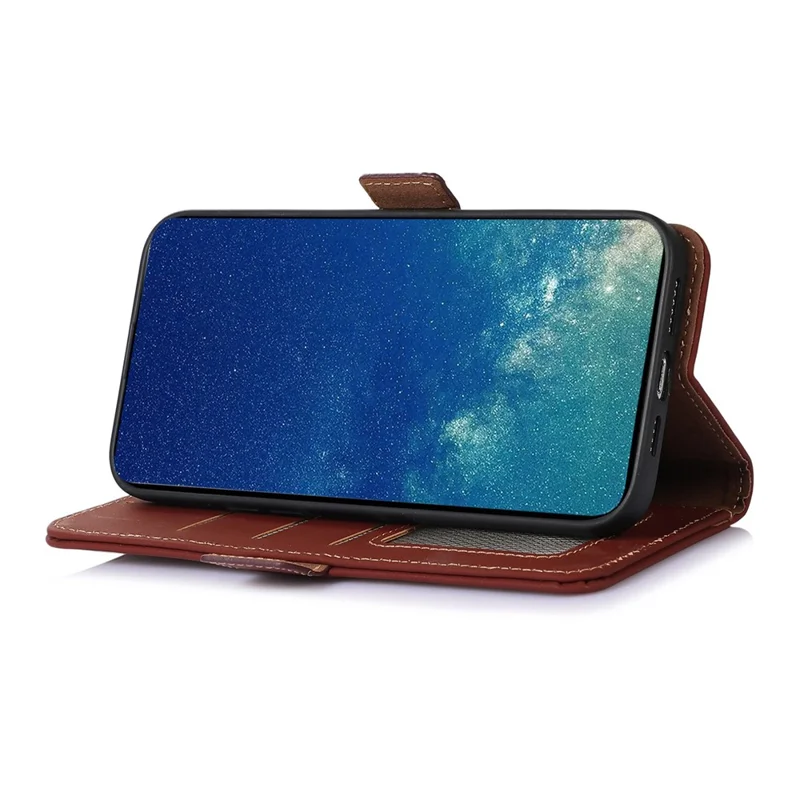 For OnePlus Nord CE 3 Lite 5G / Nord N30 5G Genuine Cow Leather Phone Case Flip Stand Cover with RFID Blocking Wallet - Coffee