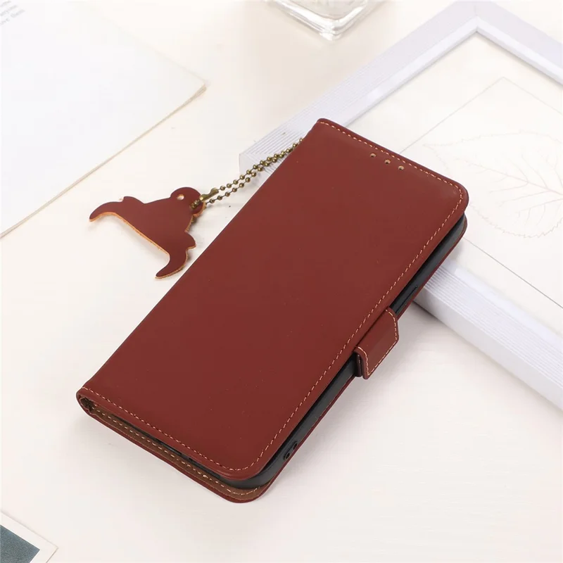 For OnePlus Nord CE 3 Lite 5G / Nord N30 5G Genuine Cow Leather Phone Case Flip Stand Cover with RFID Blocking Wallet - Coffee