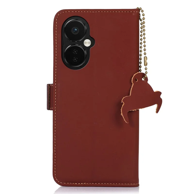 For OnePlus Nord CE 3 Lite 5G / Nord N30 5G Genuine Cow Leather Phone Case Flip Stand Cover with RFID Blocking Wallet - Coffee