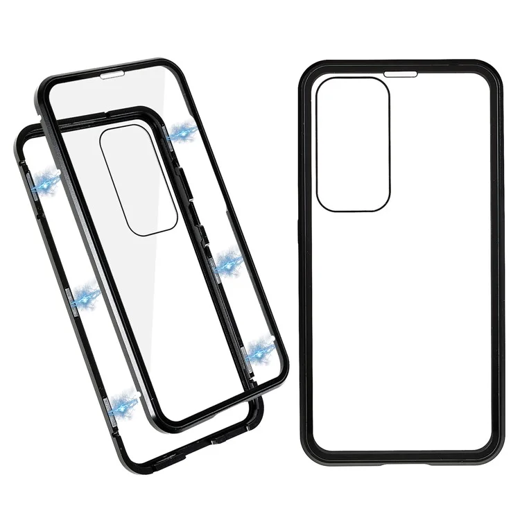 Magnetic Double-Sided Tempered Glass Phone Case for Samsung Galaxy S23+ , Metal Frame Full Body Clear Phone Cover - Black