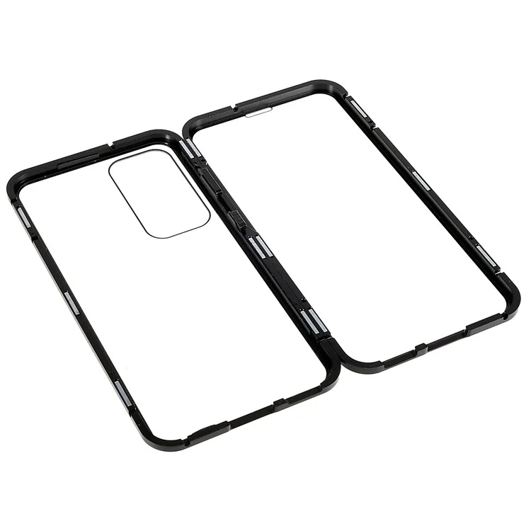 Magnetic Double-Sided Tempered Glass Phone Case for Samsung Galaxy S23+ , Metal Frame Full Body Clear Phone Cover - Black