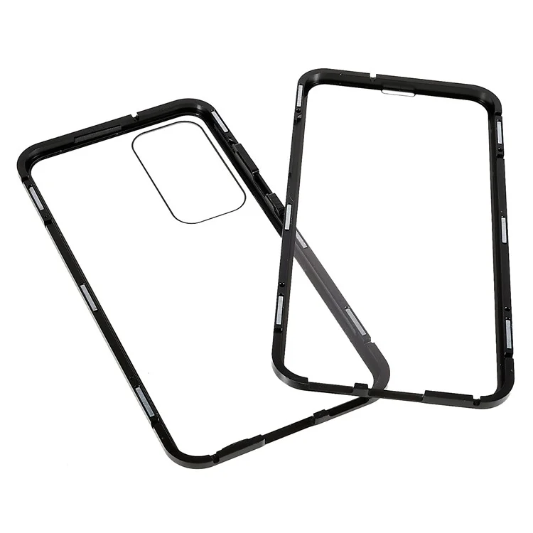 Magnetic Double-Sided Tempered Glass Phone Case for Samsung Galaxy S23+ , Metal Frame Full Body Clear Phone Cover - Black