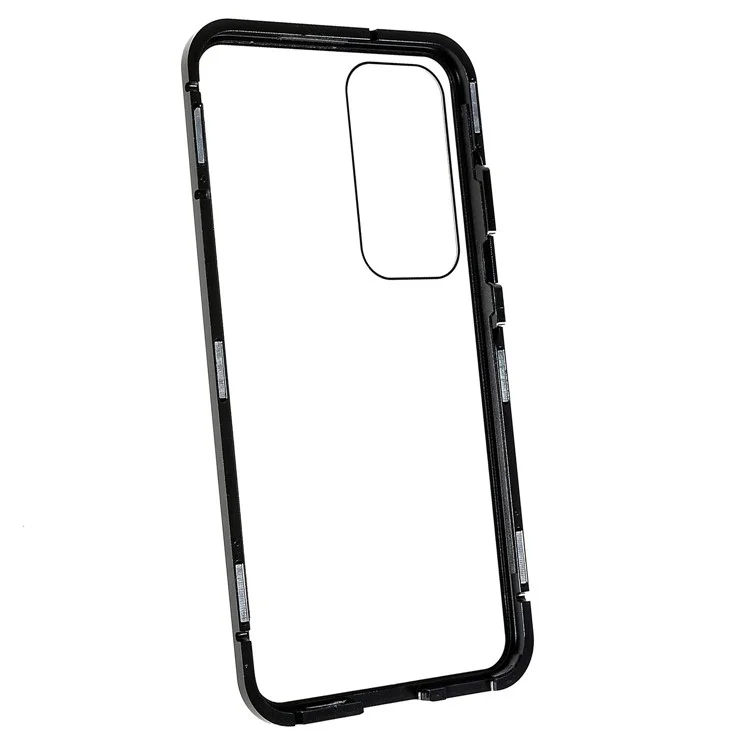 Magnetic Double-Sided Tempered Glass Phone Case for Samsung Galaxy S23+ , Metal Frame Full Body Clear Phone Cover - Black