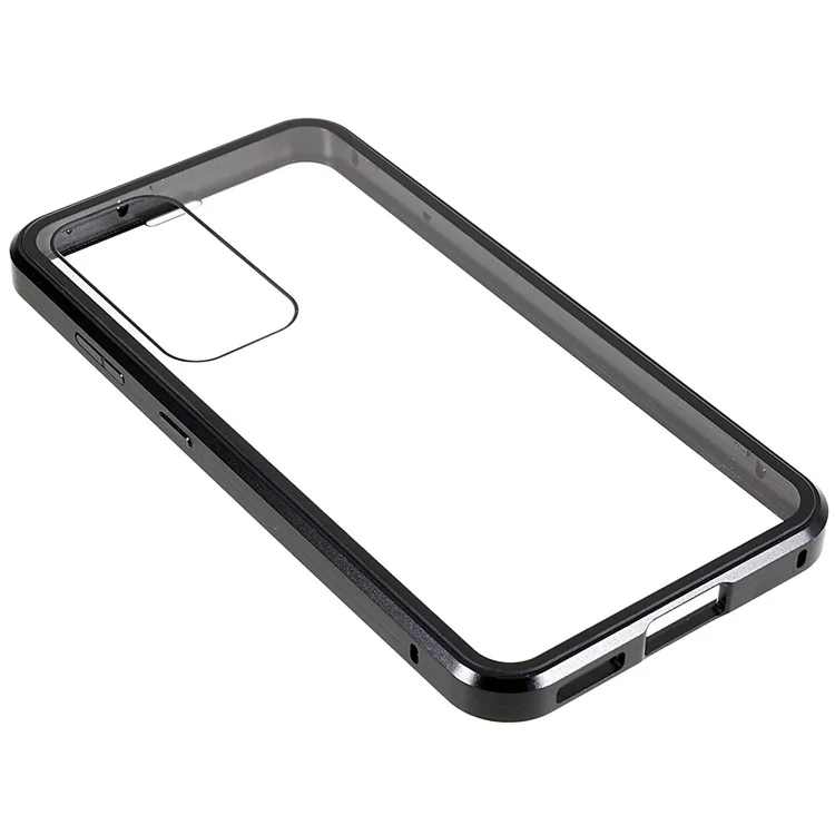 Magnetic Double-Sided Tempered Glass Phone Case for Samsung Galaxy S23+ , Metal Frame Full Body Clear Phone Cover - Black