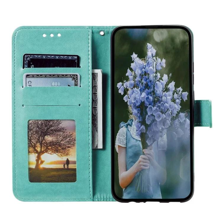 Custodia per telefono in TPU + pelle PU per Xiaomi Poco M5 4G, portafoglio Stand con motivo floreale a mandala stampato, cover per telefono con tracolla - Verde