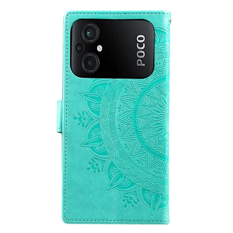 Custodia per telefono in TPU + pelle PU per Xiaomi Poco M5 4G, portafoglio Stand con motivo floreale a mandala stampato, cover per telefono con tracolla - Verde