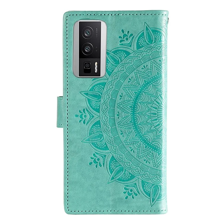 Per Xiaomi Poco F5 Pro 5G / Redmi K60 Pro 5G / K60 5G Custodia per cellulare Conchiglia Motivo a fiore mandala stampato Portafoglio Stand - Verde