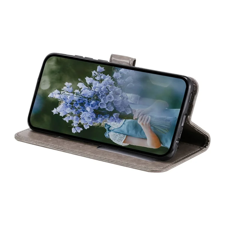 Para Xiaomi 13 Lite / Civi 2 5G Funda de teléfono de piel con estampado de flor de mandala, con cartera y soporte - Gris