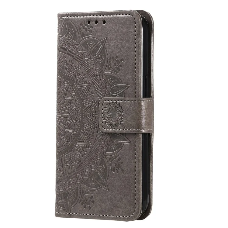 Para Xiaomi 13 Lite / Civi 2 5G Funda de teléfono de piel con estampado de flor de mandala, con cartera y soporte - Gris