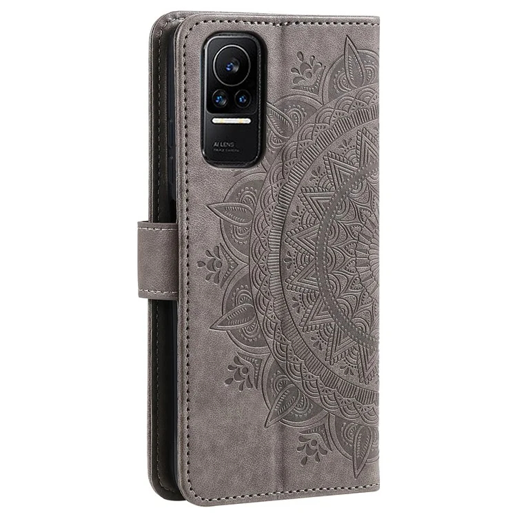 Para Xiaomi 13 Lite / Civi 2 5G Funda de teléfono de piel con estampado de flor de mandala, con cartera y soporte - Gris