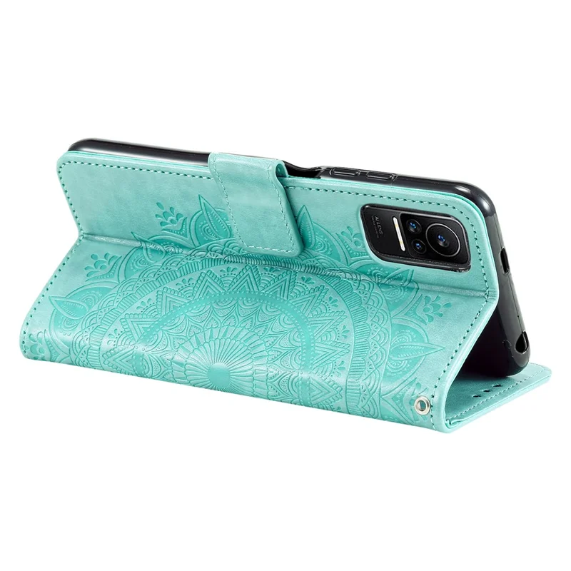 For Xiaomi 13 Lite / Civi 2 5G Imprinted Mandala Flower Pattern Leather Phone Case Wallet Stand Phone Cover with Strap - Green