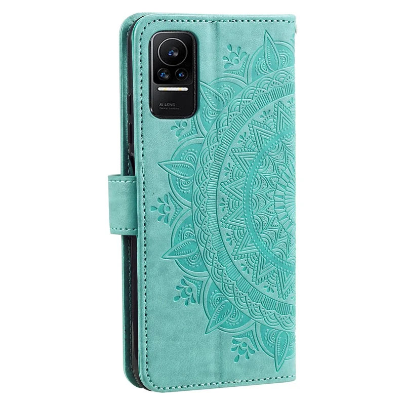 For Xiaomi 13 Lite / Civi 2 5G Imprinted Mandala Flower Pattern Leather Phone Case Wallet Stand Phone Cover with Strap - Green