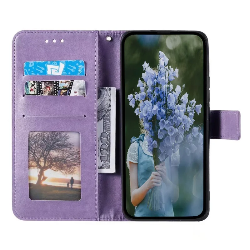 For Xiaomi 13 Lite / Civi 2 5G Imprinted Mandala Flower Pattern Leather Phone Case Wallet Stand Phone Cover with Strap - Purple