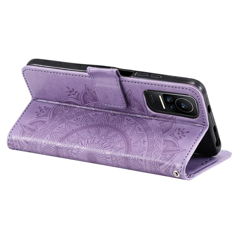 For Xiaomi 13 Lite / Civi 2 5G Imprinted Mandala Flower Pattern Leather Phone Case Wallet Stand Phone Cover with Strap - Purple