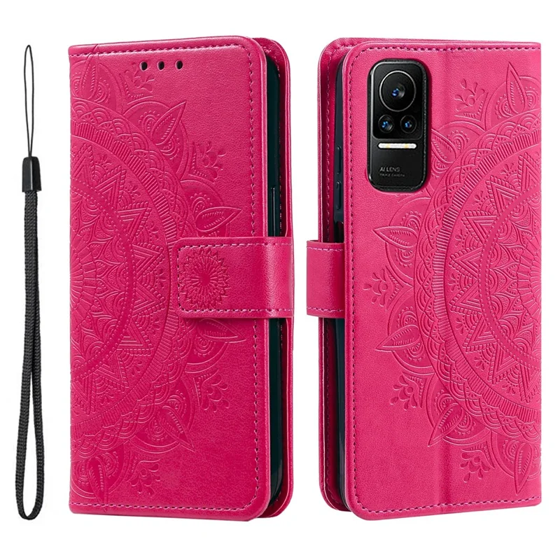 Cover per telefono in pelle con motivo mandala floreale stampato per Xiaomi 13 Lite / Civi 2 5G, custodia portafoglio con supporto e cinturino - Rosa