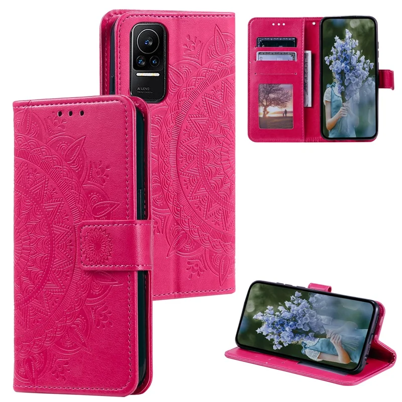 Cover per telefono in pelle con motivo mandala floreale stampato per Xiaomi 13 Lite / Civi 2 5G, custodia portafoglio con supporto e cinturino - Rosa