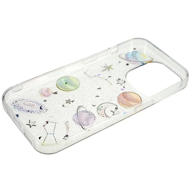 For iPhone 14 Pro Max Epoxy Mobile Phone Case Star Planet Pattern Soft TPU Shockproof Back Cover - White