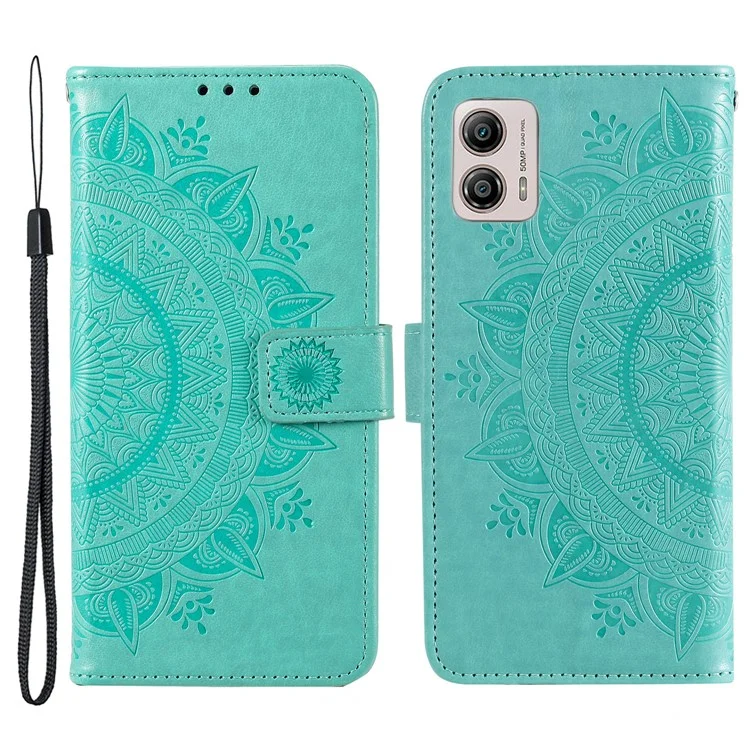 Per Motorola Moto G53 5G Anti-Graffio Protezione del Telefono Shell Protettore Imprinting Mandala Flower Pattern Wallet Stand Phone Case - Verde