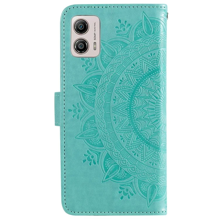 Per Motorola Moto G53 5G Anti-Graffio Protezione del Telefono Shell Protettore Imprinting Mandala Flower Pattern Wallet Stand Phone Case - Verde