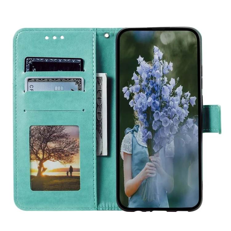 Étui en cuir pour Motorola Moto G13 4G / G23 4G, motif mandala en fleur imprimé, étui portefeuille avec support et sangle - vert