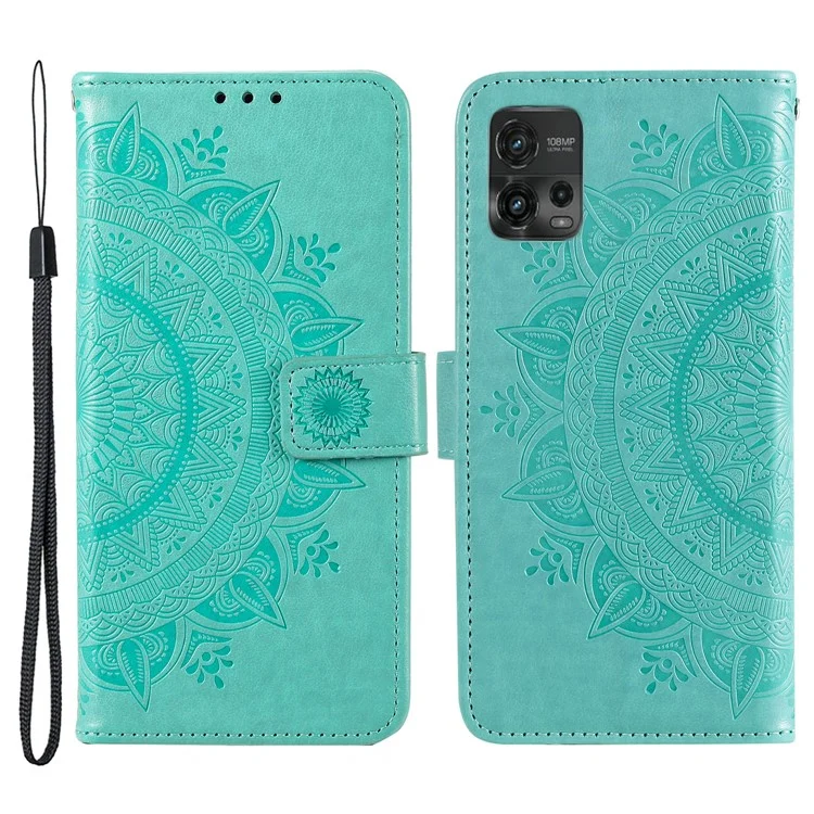 Para Motorola Moto G72 4G Capa de Telefone à Prova de Choque Impresso Padrão de Flor de Mandala Suporte de Telefone Carteira - Verde