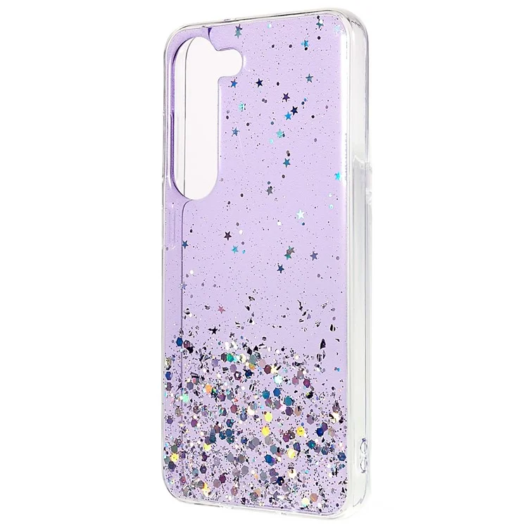 Pour Samsung Galaxy S22+ 5G Starry Sky Sparkle Epoxy Phone Case Shockproof Soft TPU Protective Back Cover - Violet