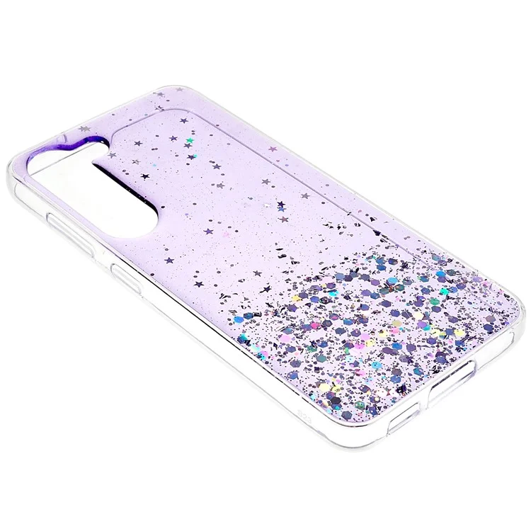 Pour Samsung Galaxy S22+ 5G Starry Sky Sparkle Epoxy Phone Case Shockproof Soft TPU Protective Back Cover - Violet