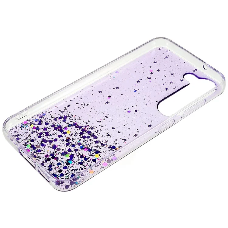 Pour Samsung Galaxy S22+ 5G Starry Sky Sparkle Epoxy Phone Case Shockproof Soft TPU Protective Back Cover - Violet