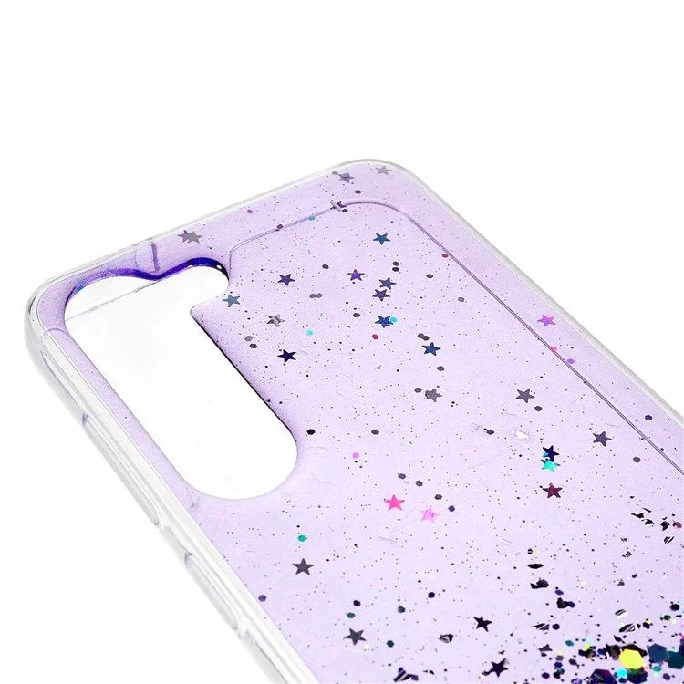 Pour Samsung Galaxy S22+ 5G Starry Sky Sparkle Epoxy Phone Case Shockproof Soft TPU Protective Back Cover - Violet