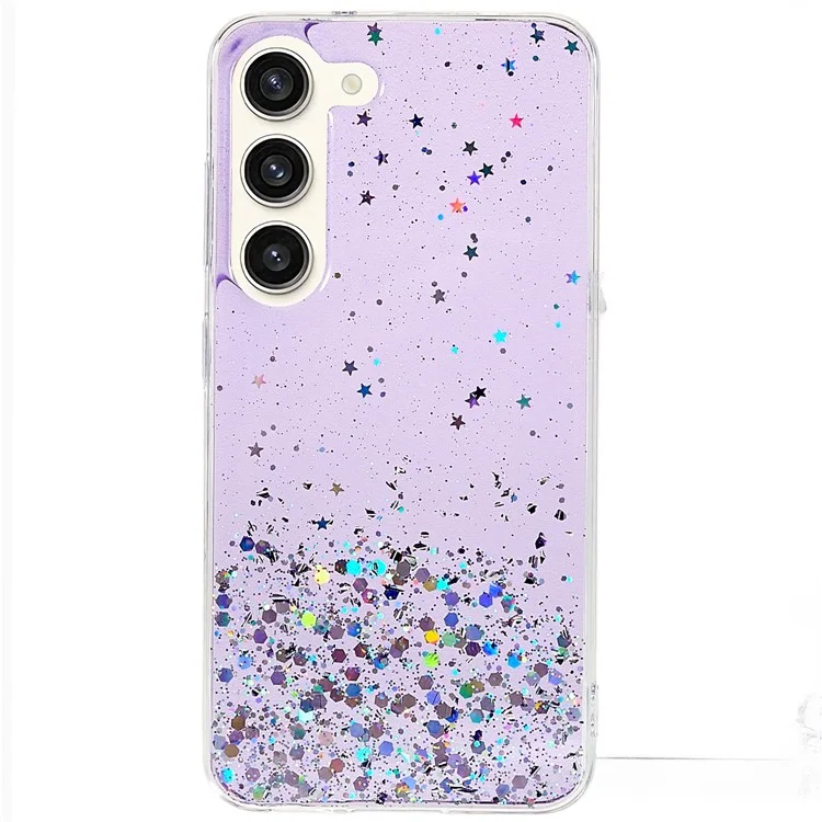 Para Samsung Galaxy S23 Starry Sky Sparkle Epoxy Soft TPU Phone Case Protective Back Cover - Roxo