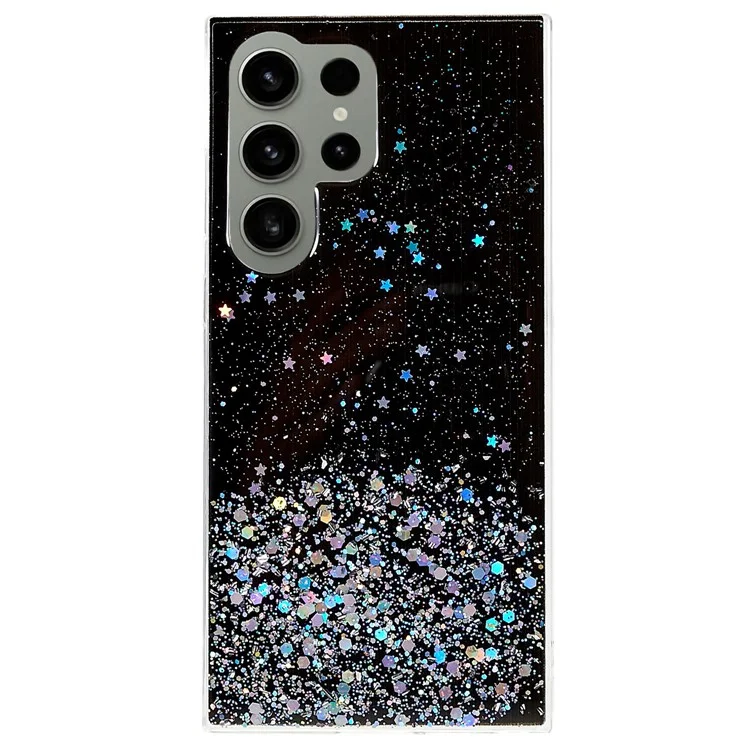 Para Samsung Galaxy S23 Ultra Fall-proof Back Cover, Starry Sky Sparkle Epoxy Phone Case Soft TPU Protective Shell - Negro