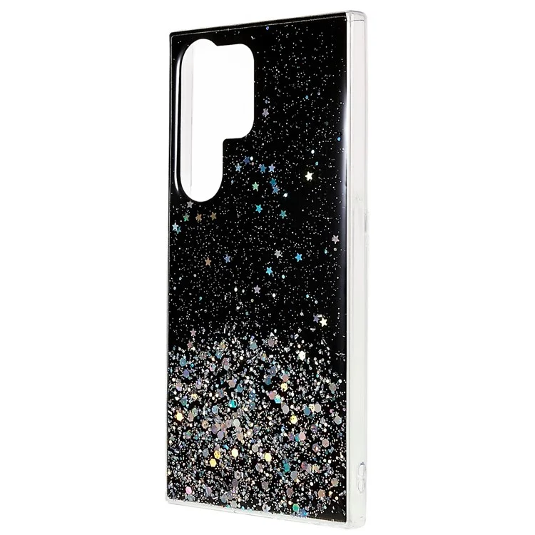 Para Samsung Galaxy S23 Ultra Fall-proof Back Cover, Starry Sky Sparkle Epoxy Phone Case Soft TPU Protective Shell - Negro