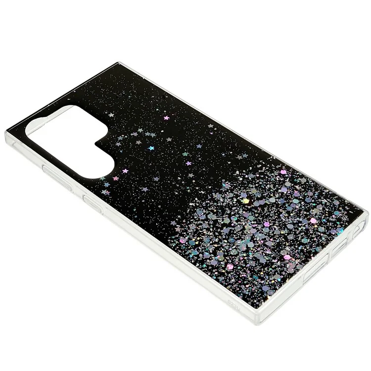 Para Samsung Galaxy S23 Ultra Fall-proof Back Cover, Starry Sky Sparkle Epoxy Phone Case Soft TPU Protective Shell - Negro