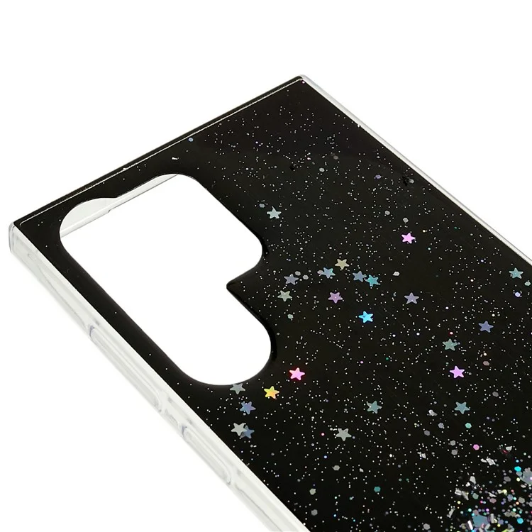 Para Samsung Galaxy S23 Ultra Fall-proof Back Cover, Starry Sky Sparkle Epoxy Phone Case Soft TPU Protective Shell - Negro