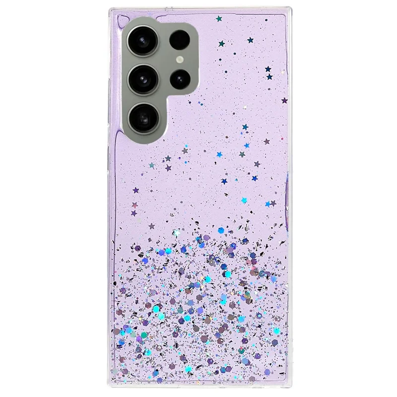 For Samsung Galaxy S23 Ultra Fall-proof Back Cover, Starry Sky Sparkle Epoxy Phone Case Soft TPU Protective Shell - Purple
