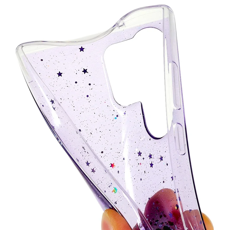 For Samsung Galaxy S23 Ultra Fall-proof Back Cover, Starry Sky Sparkle Epoxy Phone Case Soft TPU Protective Shell - Purple
